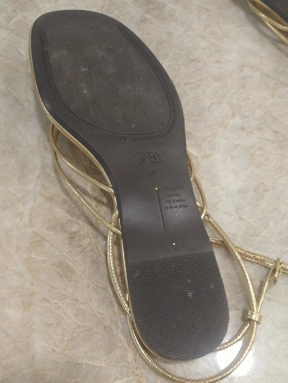 Zara  39 Metallic Gold Slim-Strap Ankle Wrap Sandals Sz 9